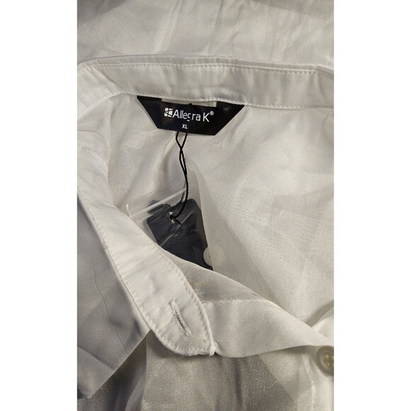 NWT Size XL Allegra K Sheer Button Up See Through Long Sleeve Top - Picture 8 of 11